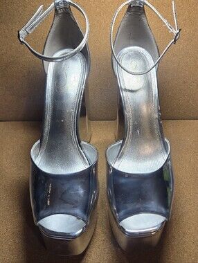 Sam Edelman Womens Kori Peeptoe Platform Heel Sandal with Ankle Strap Silver 9.5